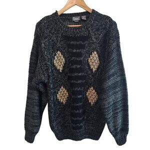 Vintage Inc. Sweater Mens Medium Gray 90s Geometric Cosby Academia Retro Grandpa